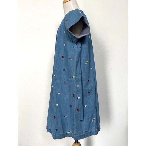 Hanna Andersson Girls 6/7 (120) Flower Embroidered Chambray Denim Dress - Picture 6 of 10